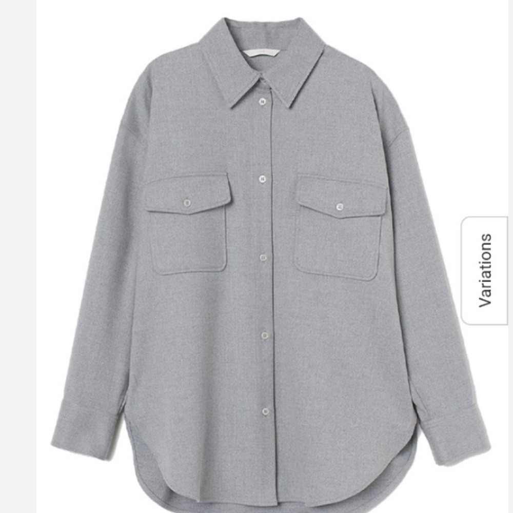 H&M FLANNEL SHIRT LIGHT GREY (OVERSIZE)